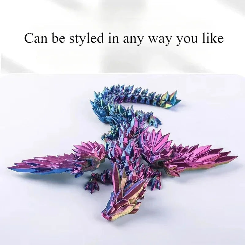 3D Printed Colorful Gem Dragon Figurines Movable Joint Rotatable Articulated Crafts Western Style Miniature Desk Ornament Dragon Elk-Valley 3D