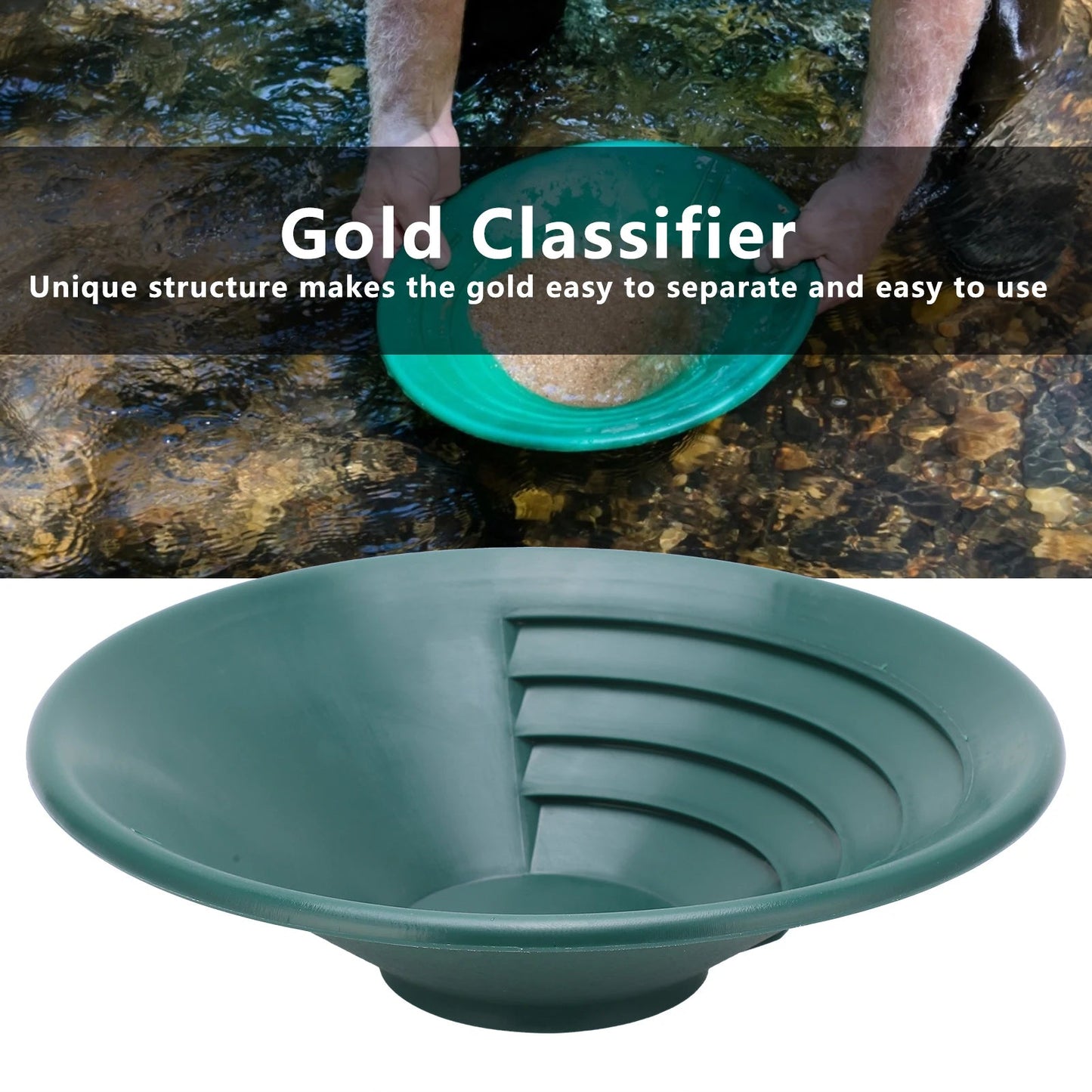 260mm Gold Panning Pan ABS Gold Sifting Classifier Washing Sieve Tray Accessory Green Gold Panning Pan Gold Washing Pan Gold Pan Elk-Valley 3D