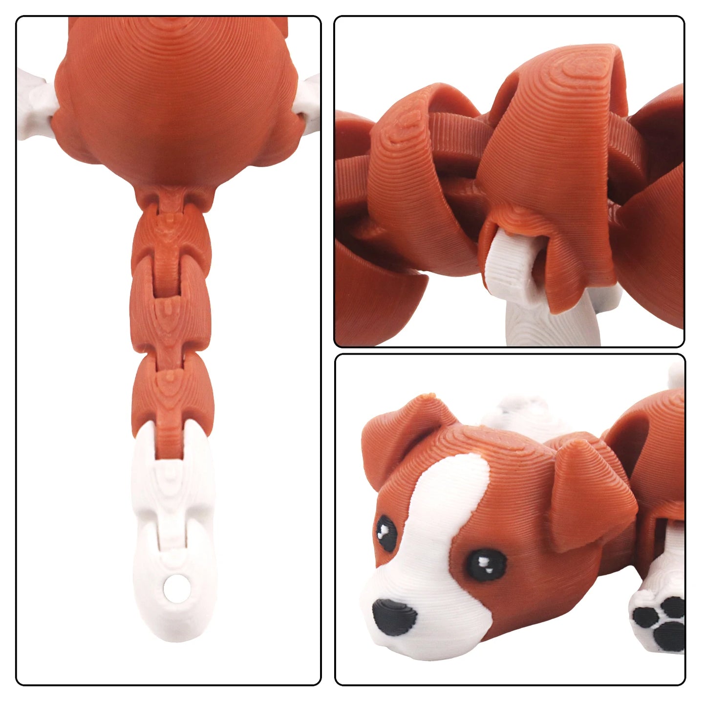 3D printed dog model, flexible animal toy statue, movable joints, home office decoration