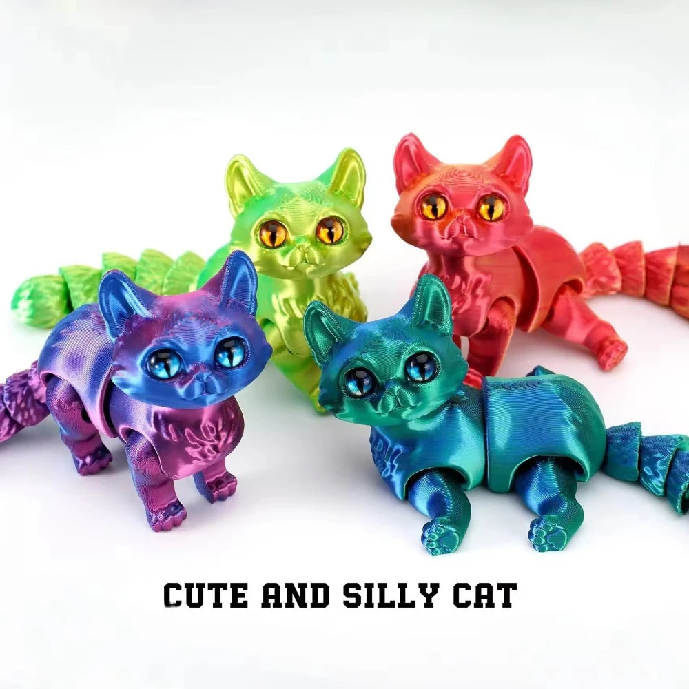 3D printed cat, adult articulated cat toy, 3D printed animal toy stress relief decoration, 3D printed cute cat desktop pet Elk-Valley 3D