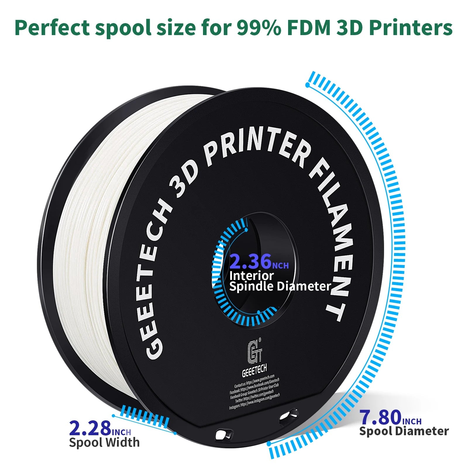 Geeetech  ABS+ 3D Filament 1.75mm 1KG plastic, 3D Printer Material, Tangle-Free, Non-Toxic, Vacuum Packaging White Black Elk-Valley 3D