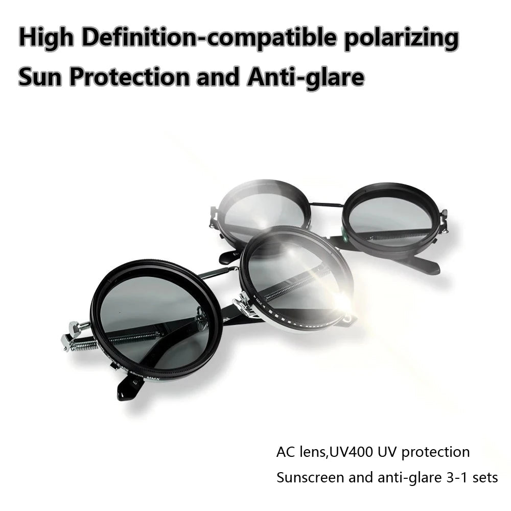 Polarized Round Sunglasses ND9 Adjustable Dimming Sun Glasses Men Women Retro Punk Men's Fishing Eyeglasses Outdoor Shades UV400 Elk-Valley 3D