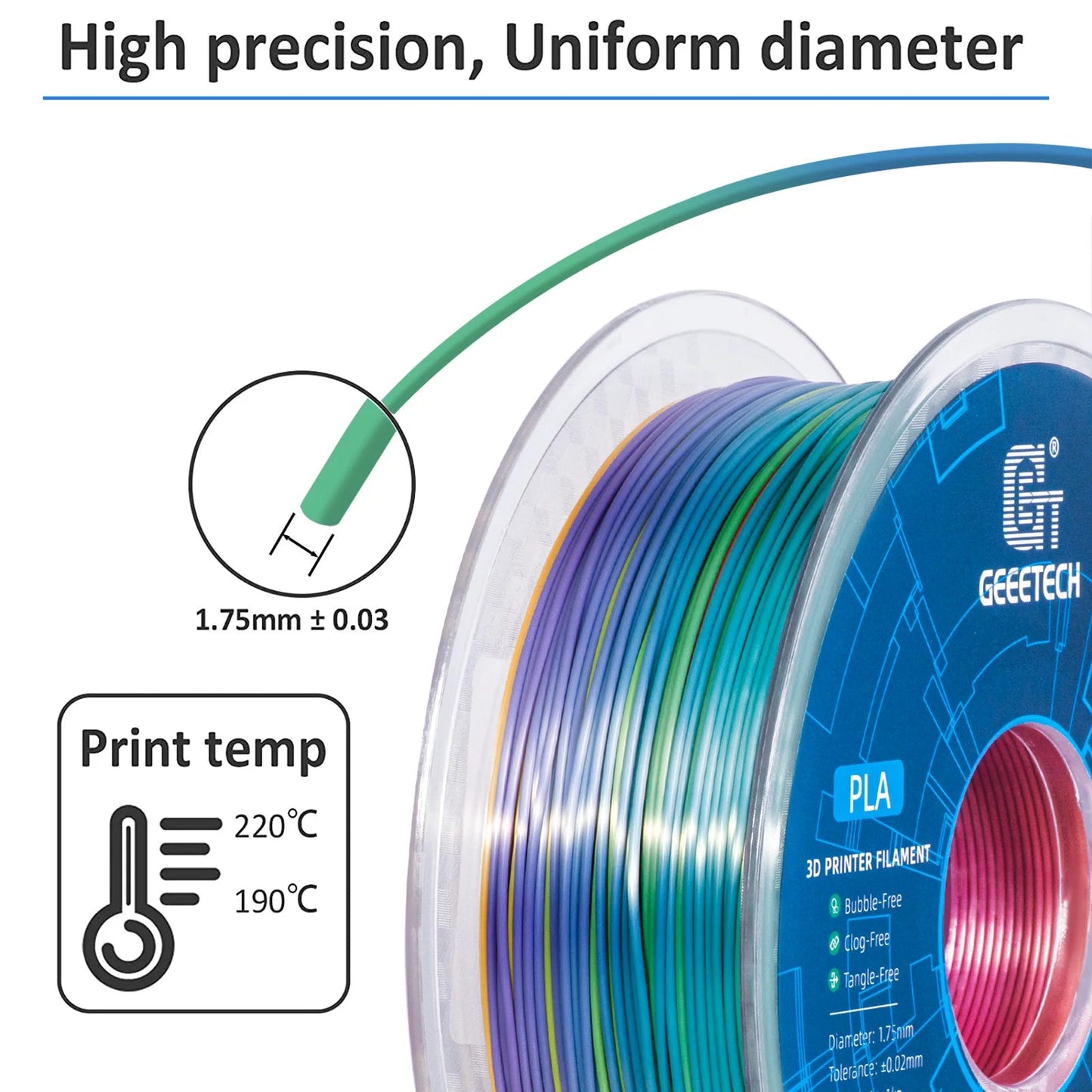GEEETECH 5Rolls 3D Silk PLA Filament 1Kg/roll 1.75mm Spool Wire For 3D Printer Material,Vacuum packaging,Safety Elk-Valley 3D
