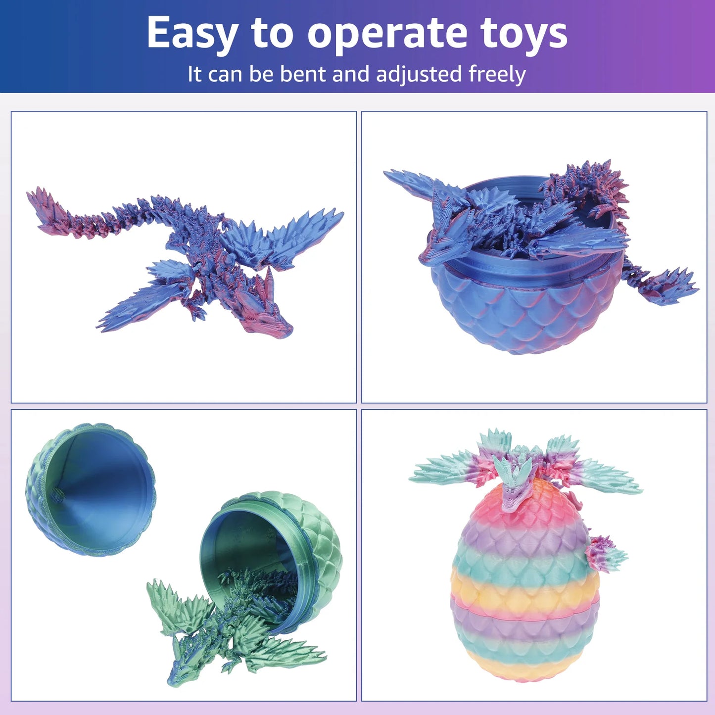 3D Printed Dragon Egg with Dragon Full Articulated Dragon Modle Movable Rotatable Articulated Desktop Ornament Kid Toy