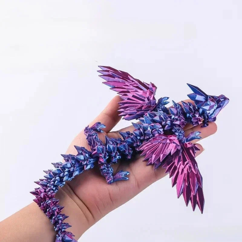 3D Printed Colorful Gem Dragon Figurines Movable Joint Rotatable Articulated Crafts Western Style Miniature Desk Ornament Dragon Elk-Valley 3D