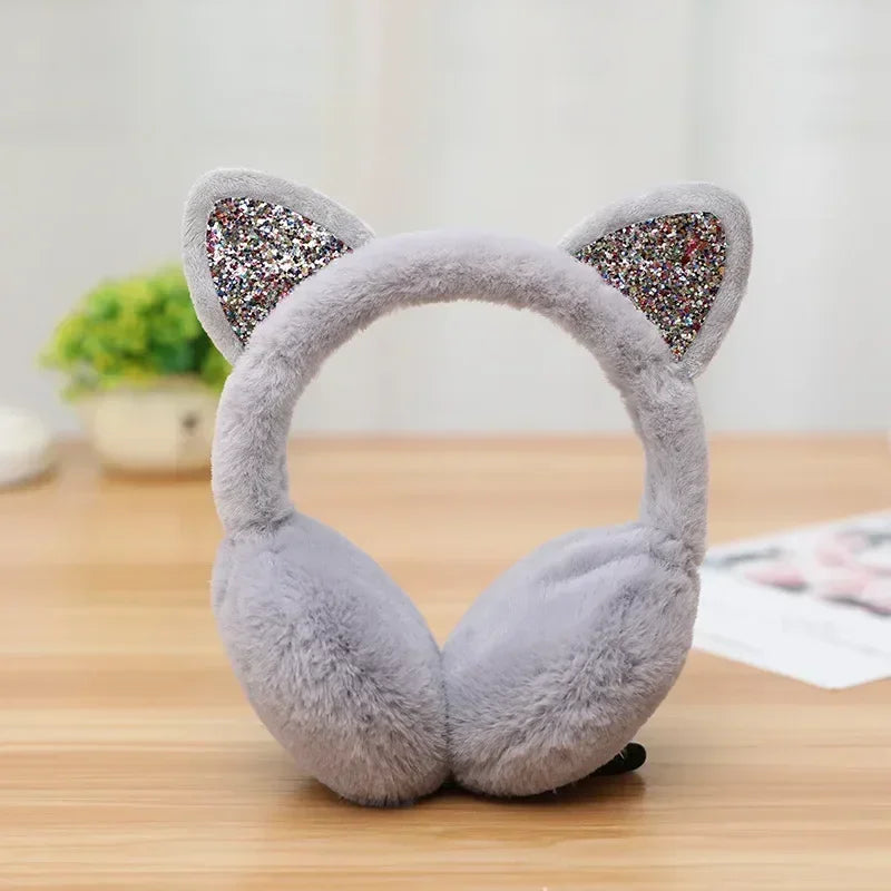 Winter Warm Cat Ear Warmers Glitter Ears Plush Earmuffs for Women Playful Girls Ear Muffs Cold Protection Warm Hot Elk-Valley 3D