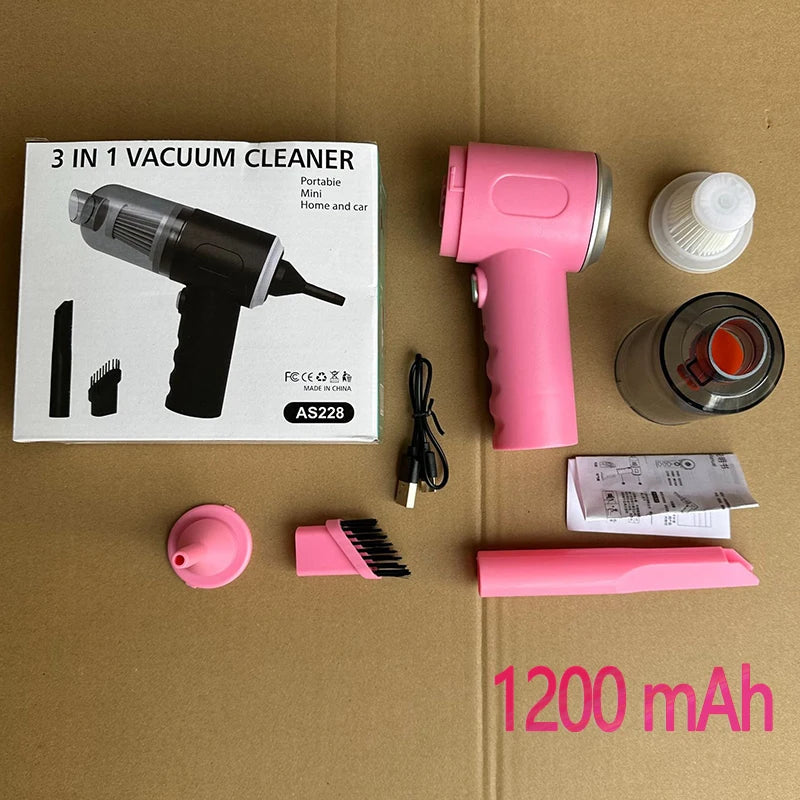 3 In1 Portable Handheld Car Vacuum Cleaner Mini Compressed Air Dust Collector Strong Blowing Suction Cordless Hairdryer For Auto Elk-Valley 3D