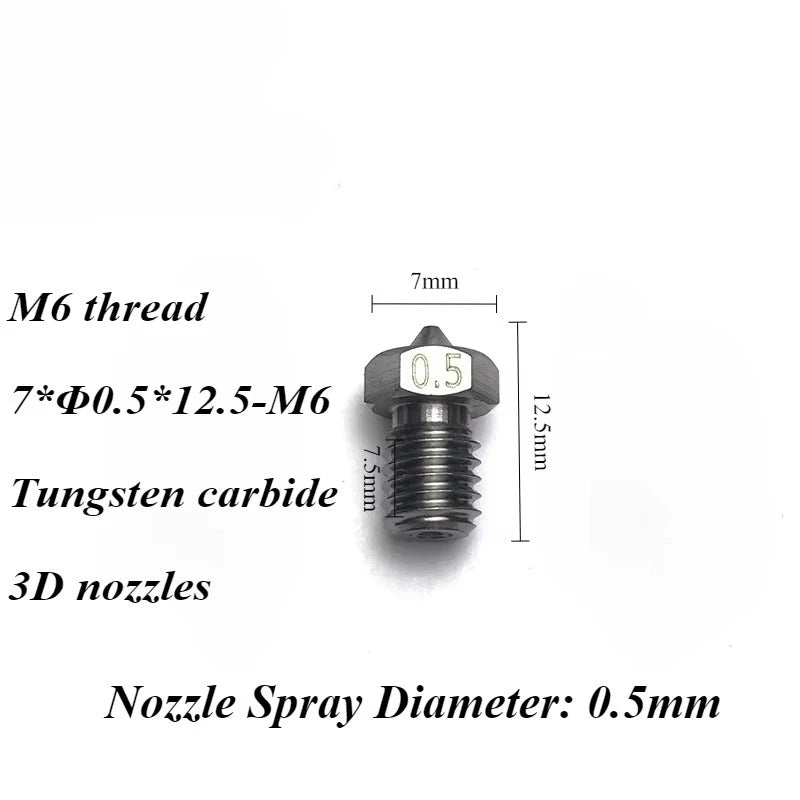 3D V6 Nozzle Solid Carbide 92.5hra Nozzle 3d Printer 0.4/0.5/0.6mm Nozzles for 3D Printer Elk-Valley 3D