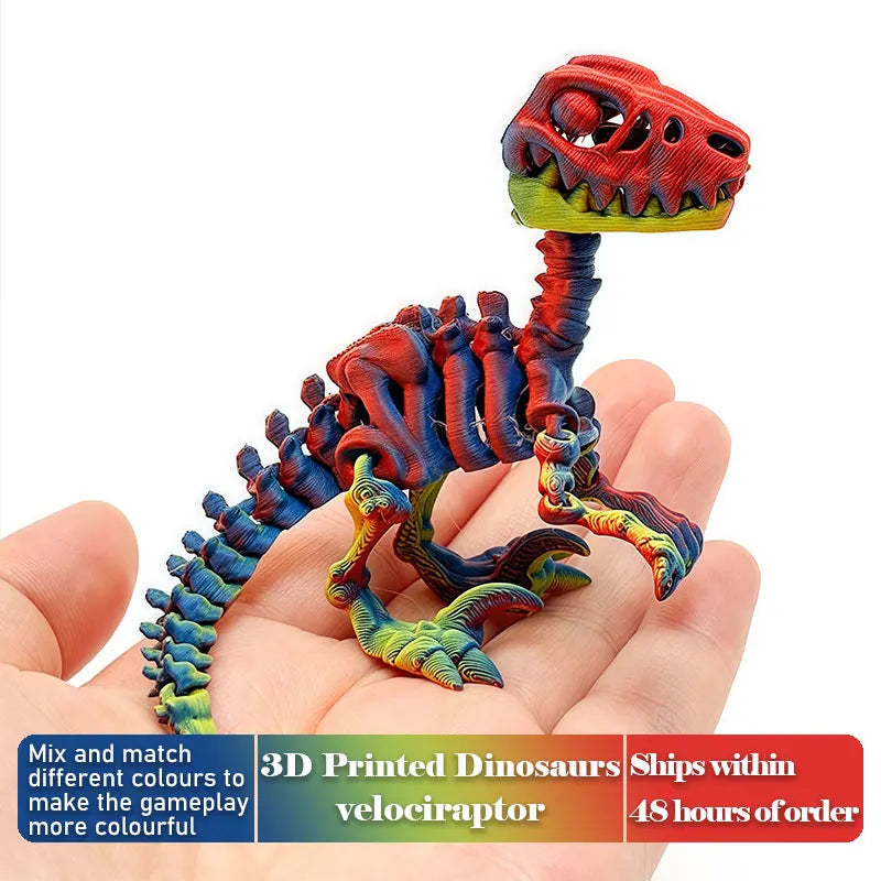 Mini 3D Printed Dinosaur Skeleton Model Movable Joints Velociraptor Decor Office Desk Ornament Kids Gift Home Decoration Elk-Valley 3D