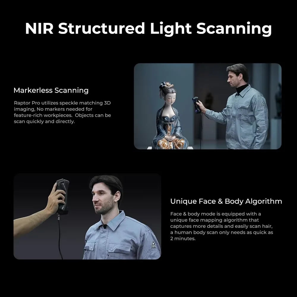 Creality Raptor Pro 3D Scanner Dual Mode 22+7 Blue Laser Line/NIR 0.02mm Accuracy 60FPS Anti-Shake Tracking 24Bit Color Scanning