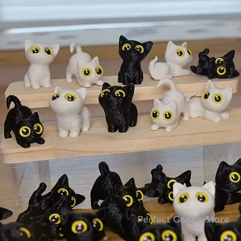 3D Printed Cat Ornament with Large Eyes Miniature Statue Miniature Adorable Kitten Micro-Scenery Craft Desktop Decoration