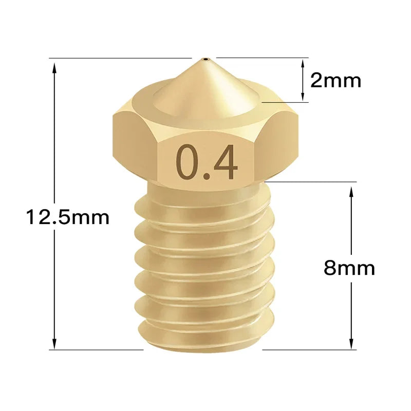 10PCS  3D Printer V6 M6 Threaded Brass Nozzle 0.2/0.25 0.3/0.4/0.5/0.6/1.0mm for 1.75/3.0mm Filament E3D V5 V6 Hotend Extruder Elk-Valley 3D
