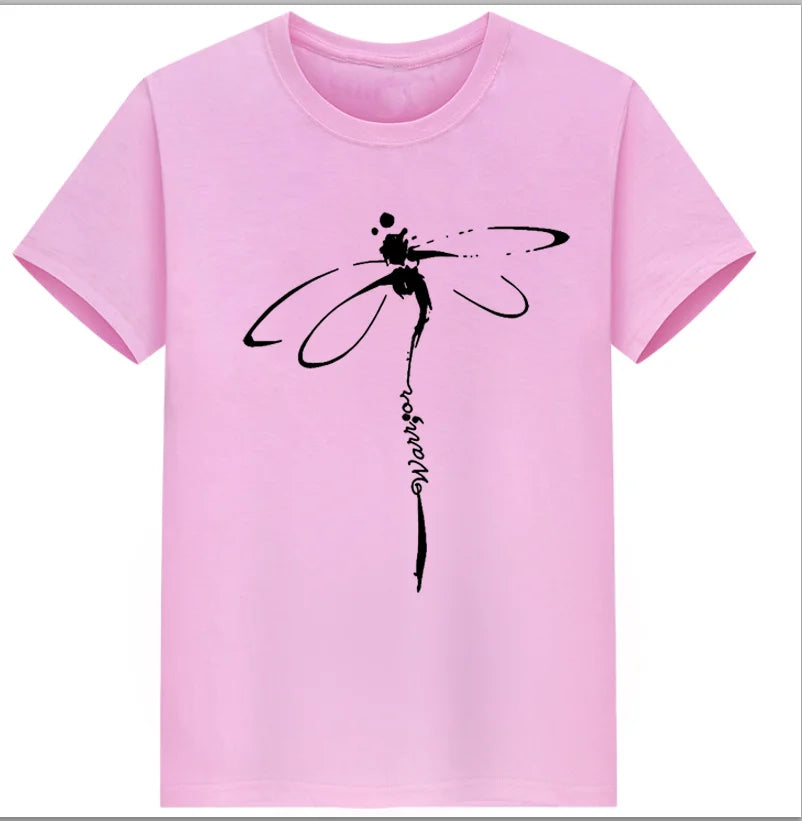 Tops Dragonfly Printed Original Collar Casual Base Shirt Short-sleeved Women's T-shirt Oversized T Shirt Clothes Tees Elk-Valley 3D