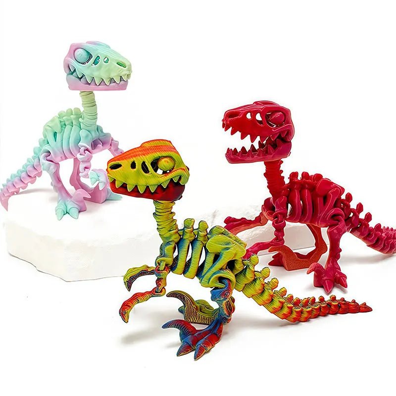 Mini 3D Printed Dinosaur Skeleton Model Movable Joints Velociraptor Decor Office Desk Ornament Kids Gift Home Decoration Elk-Valley 3D