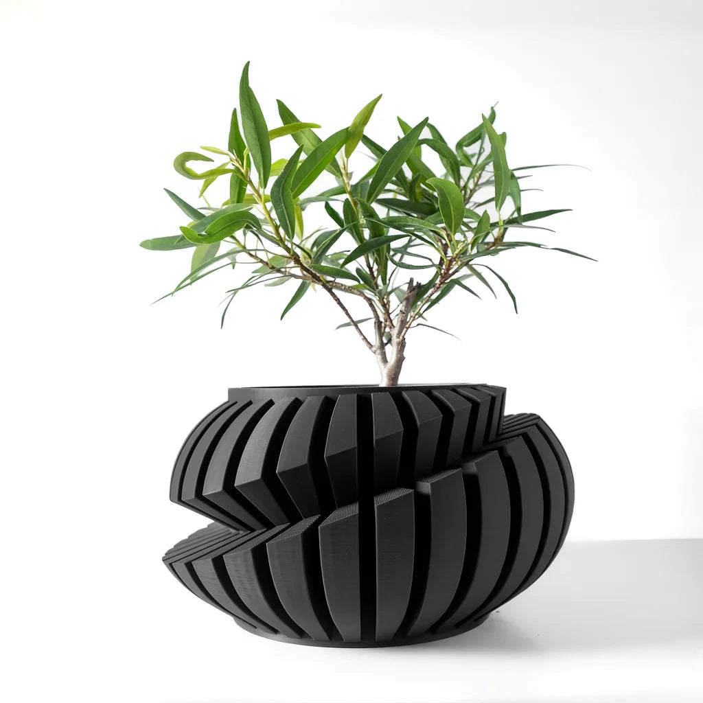 Eco-Friendly 3D Printed Flower Pot Irregular Geometric plant pot with Textured Lines for Tabletop Decor & Sustainable Gift Elk-Valley 3D