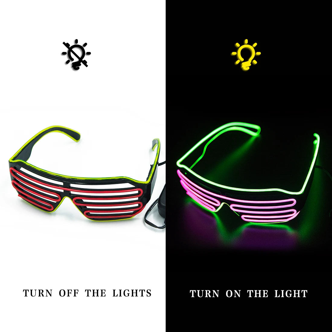Glowing Glasses LED Gafas Luminous Bril Neon Christmas Glow Sunglasses Flashing Light Glass for Party Supplies Prop Costumes New Elk-Valley 3D