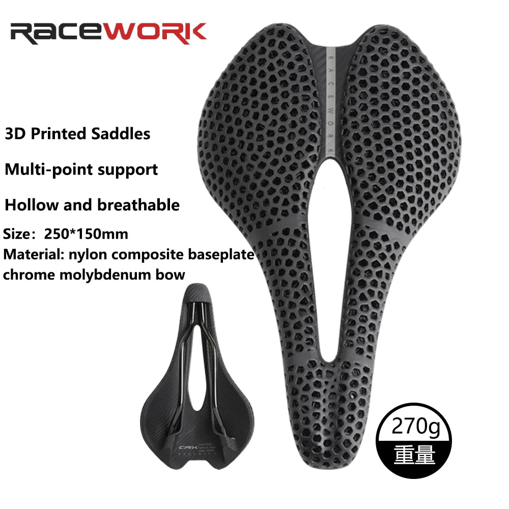RACEWORK 3D Printed Bike Saddle Short Nose 250x150mm For Road MTB Gravel Bicycle Seat Parts Ultralight Breathable Cycling Saddle Elk-Valley 3D