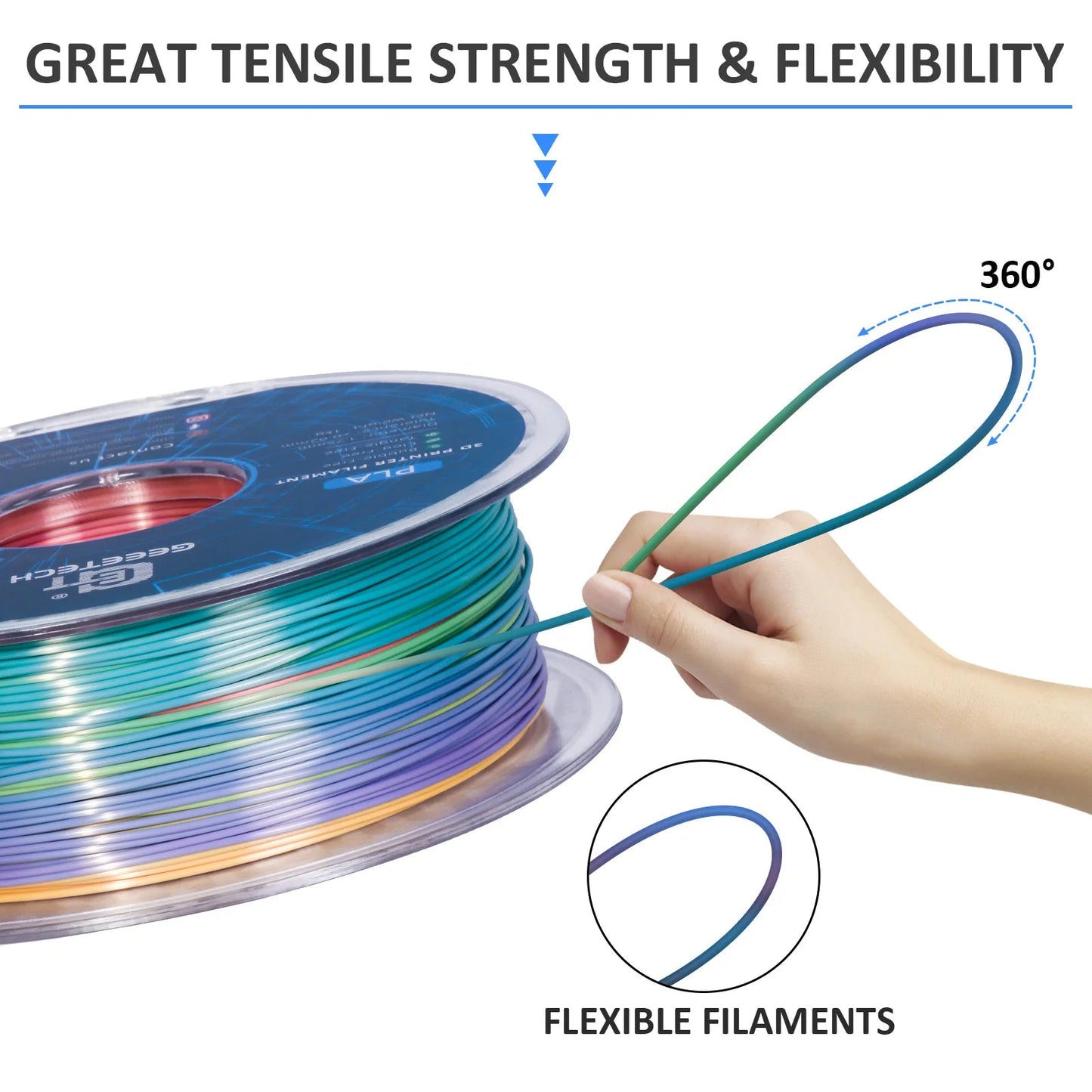 GEEETECH 5Rolls 3D Silk PLA Filament 1Kg/roll 1.75mm Spool Wire For 3D Printer Material,Vacuum packaging,Safety Elk-Valley 3D