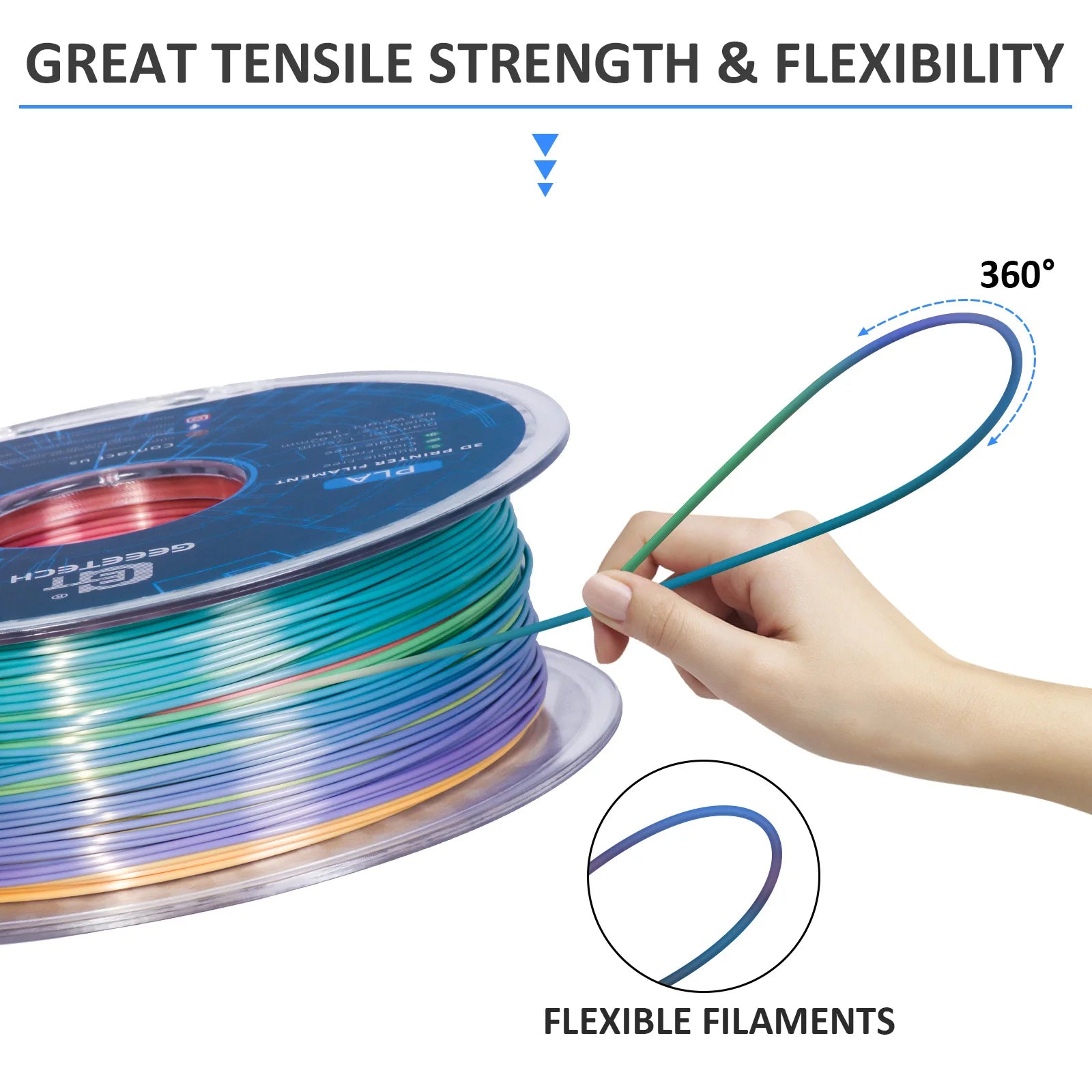 GEEETECH 5Rolls 3D Silk PLA Filament 1Kg/roll 1.75mm Spool Wire For 3D Printer Material,Vacuum packaging,Safety Elk-Valley 3D
