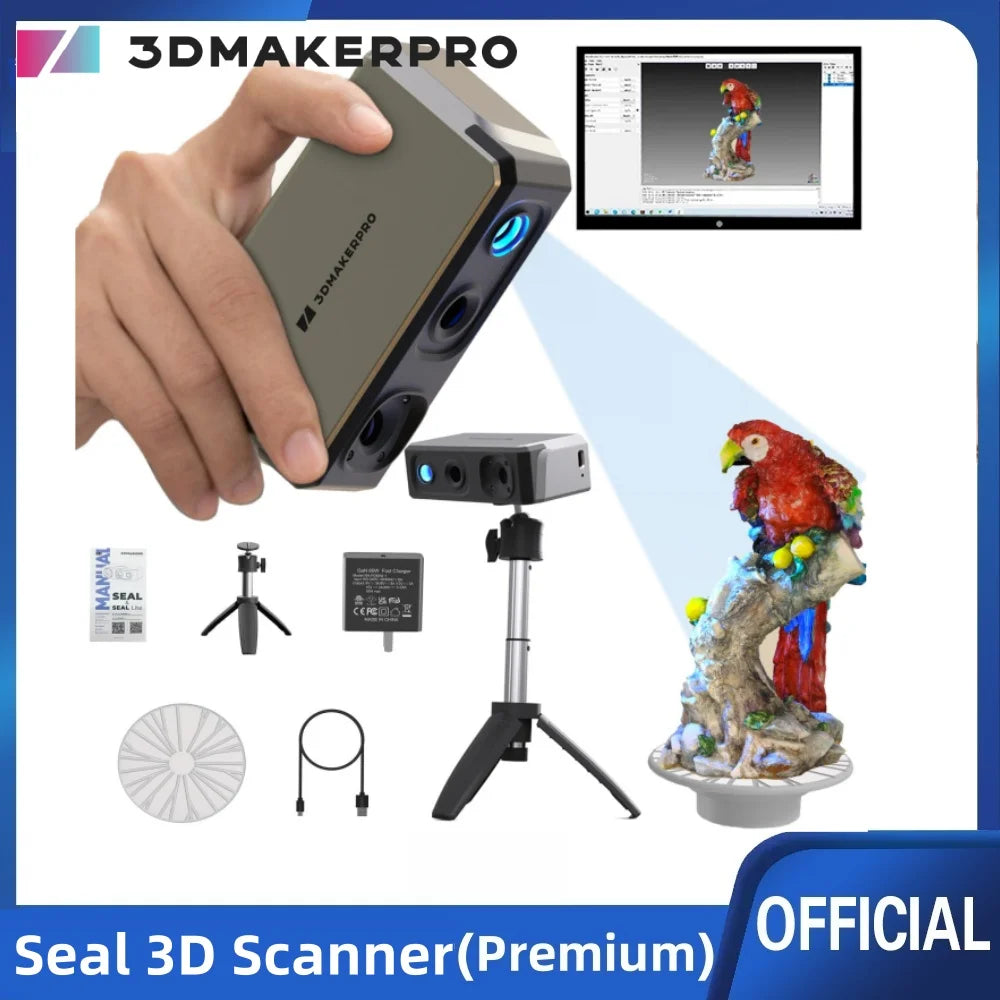 Seal (Premium)3D Scanner for3D Printing-with Turntable&Handheld Scan 0.01mm Accuracy 0.05mm  24-bitColorScan10FPS ScanningSpeed