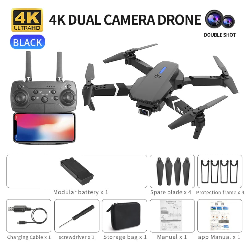 E88 Mini Drone Profesional 180° Electric Adjustable Obstacle Avoidance Bushless Uav 15000M Quadcopter toy Elk-Valley 3D