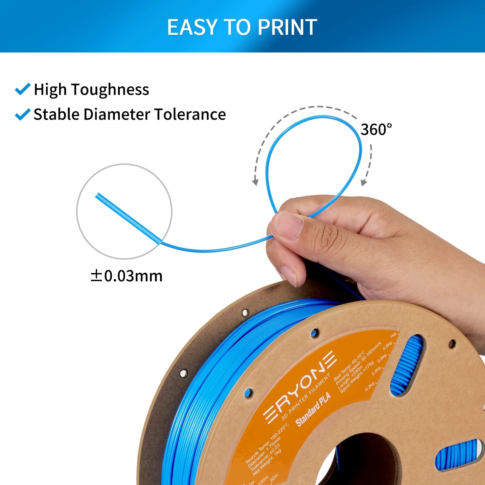 ERYONE Standard PLA Filament 1kg 1.75mm High Quality 3D PLA  Low Shrinkage Consumable For 3D Printer Fast Shipp Elk-Valley 3D