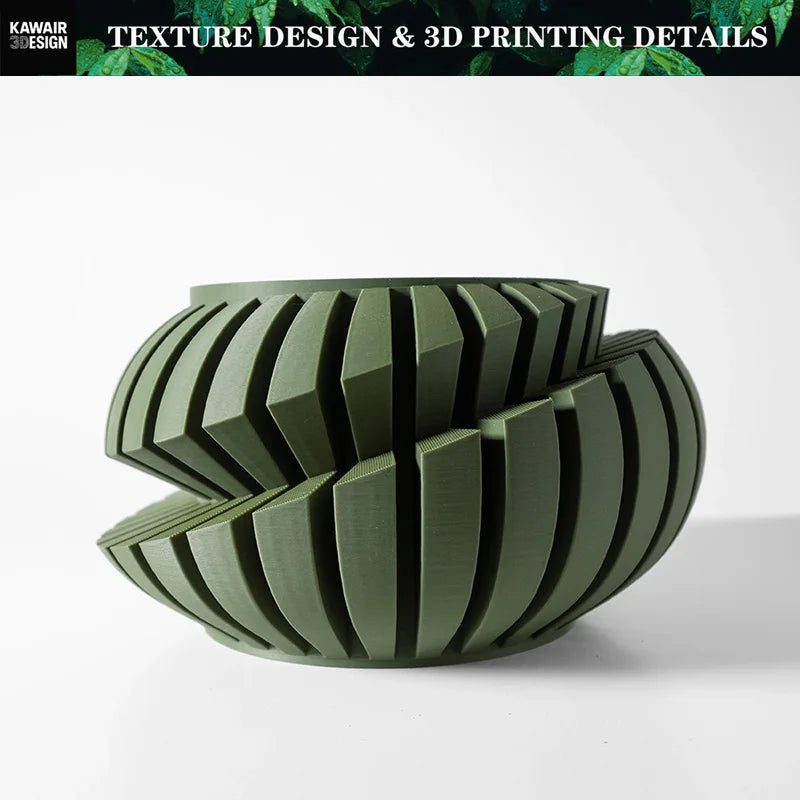 Eco-Friendly 3D Printed Flower Pot Irregular Geometric plant pot with Textured Lines for Tabletop Decor & Sustainable Gift Elk-Valley 3D