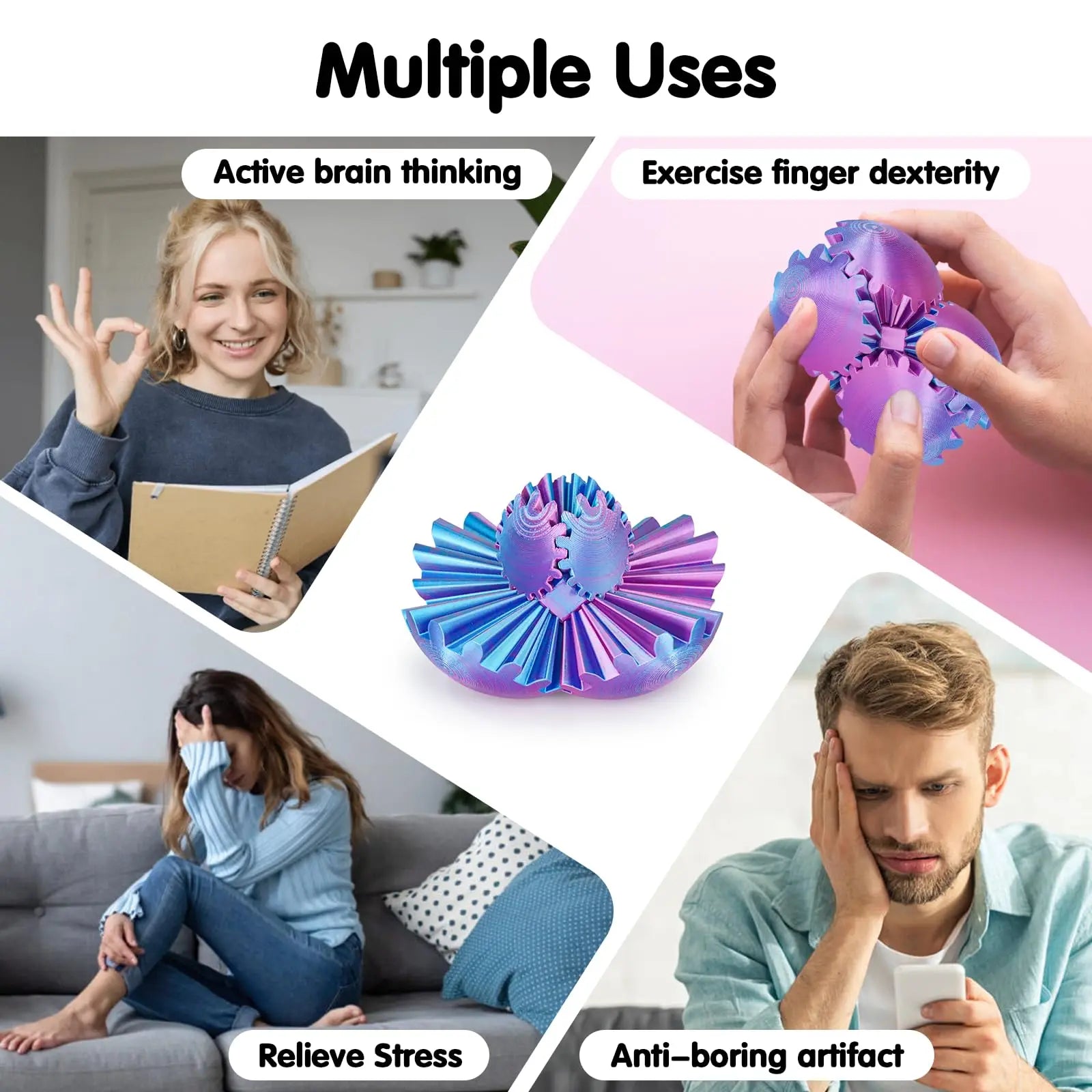 Gear Ball 3D Printed Spin Ball Cube Sphere Fidget Toy for Stress Anxiety Relief Stress Sphere Desk Toy for Adults Kid Gift Elk-Valley 3D