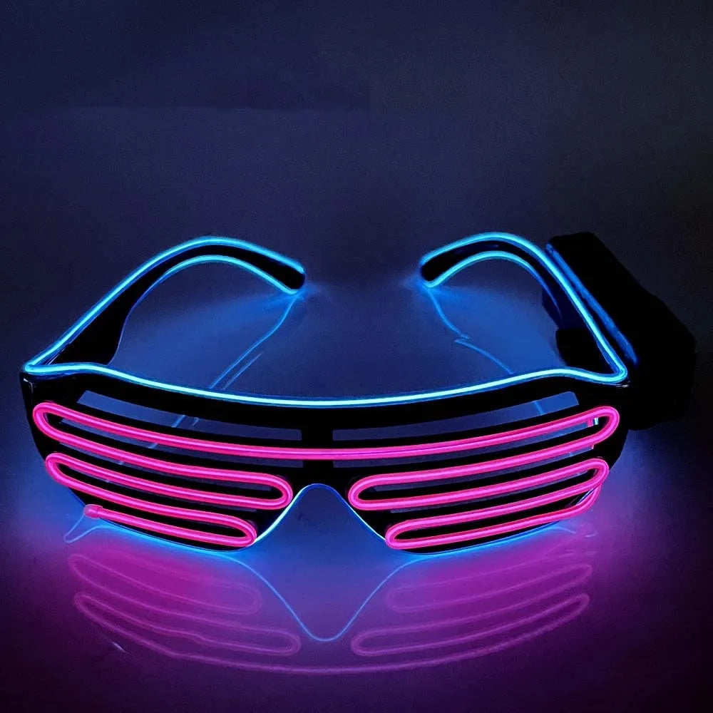Wireless LED Glowing Glasses Cool Colorful Neon Glasses Double Colors Glow-in-the-dark Luminous Glasses Halloween Costumes Elk-Valley 3D