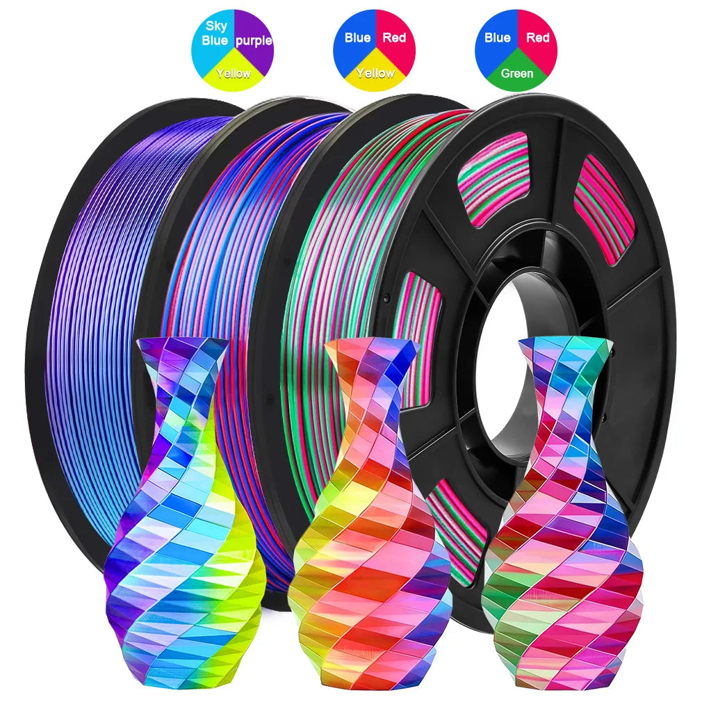 Tricolor Silk PLA 3D Printer Filament 1.75mm 250g(0.55lbs) Spool, High Precision Printing Material for Most FDM 3D Printers Elk-Valley 3D