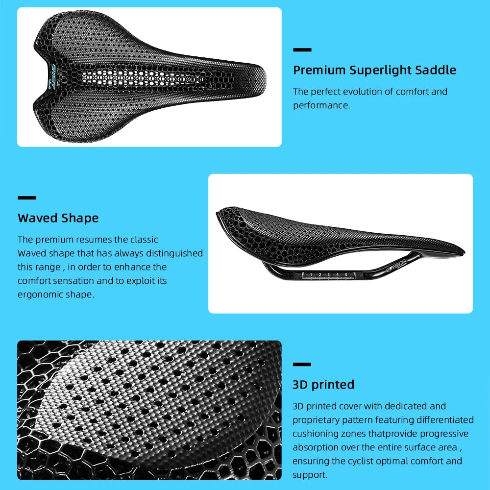 RYET Carbon 3D Printed Saddle Ultralight 175g 7*9 Bike Seating For Men Women Triathlon Road MTB Mountain Gravel Cycling Parts Elk-Valley 3D