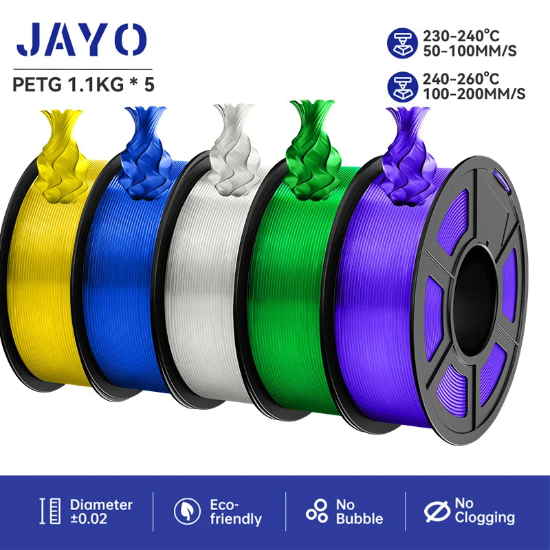 JAYO petg 3d printer filaments PETG 5Rolls 1.75mm Mixed Color Bubble Free FDM 3D Printer Material for 3d pen refill 1.1kg/1rolls Elk-Valley 3D