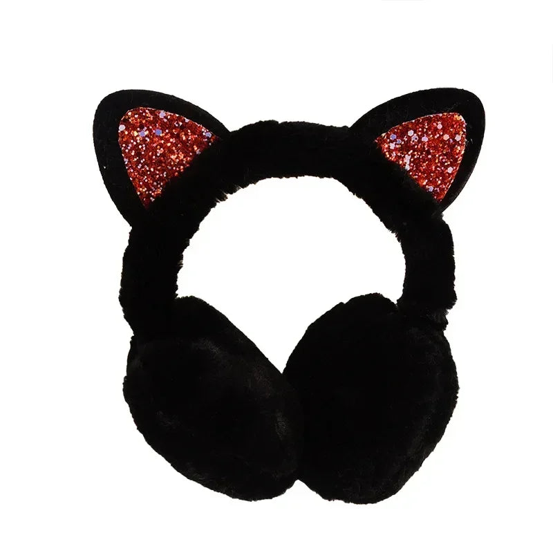 Winter Warm Cat Ear Warmers Glitter Ears Plush Earmuffs for Women Playful Girls Ear Muffs Cold Protection Warm Hot Elk-Valley 3D