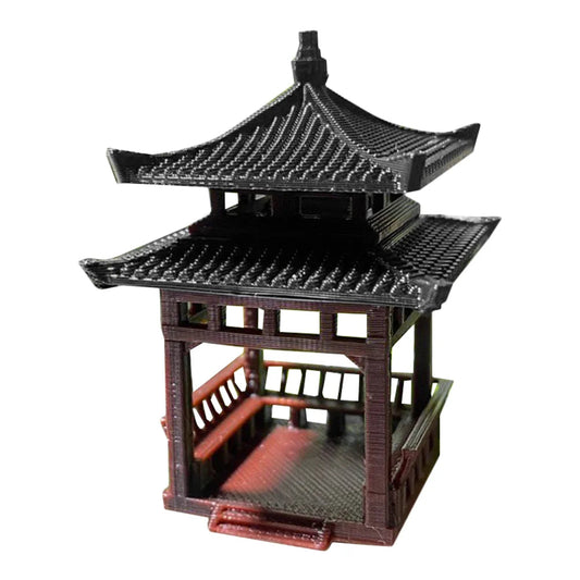 Miniature Pavilion Figurine Garden Decor Statue Outdoor Zen Gardening naments Courtyard Building Model Micro Landscape Elk-Valley 3D