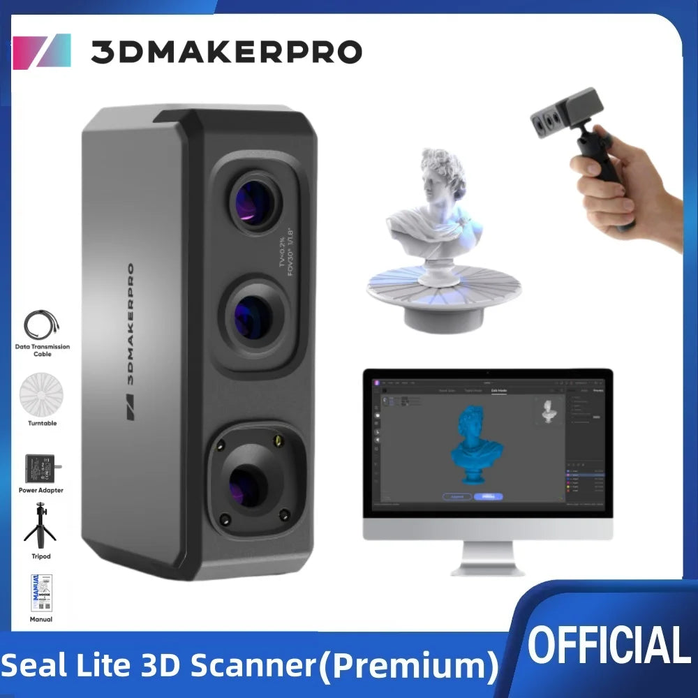 Seal Lite Handheld 3D Scanner for 3D Printer, 0.02mm High Detailed Precision, 10FPS Scanning Lightning-Fast Speed -Premium Kit Elk-Valley 3D