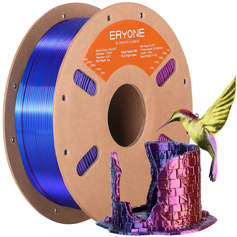 ERYONE 1KG Silk Triple Color Series PLA 3D Printer Filament 1.75mm, Tri-Color Coextrusion Silky Shiny Finish, 1kg Spool Elk-Valley 3D