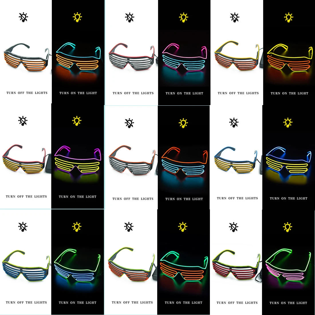Glowing Glasses LED Gafas Luminous Bril Neon Christmas Glow Sunglasses Flashing Light Glass for Party Supplies Prop Costumes New Elk-Valley 3D
