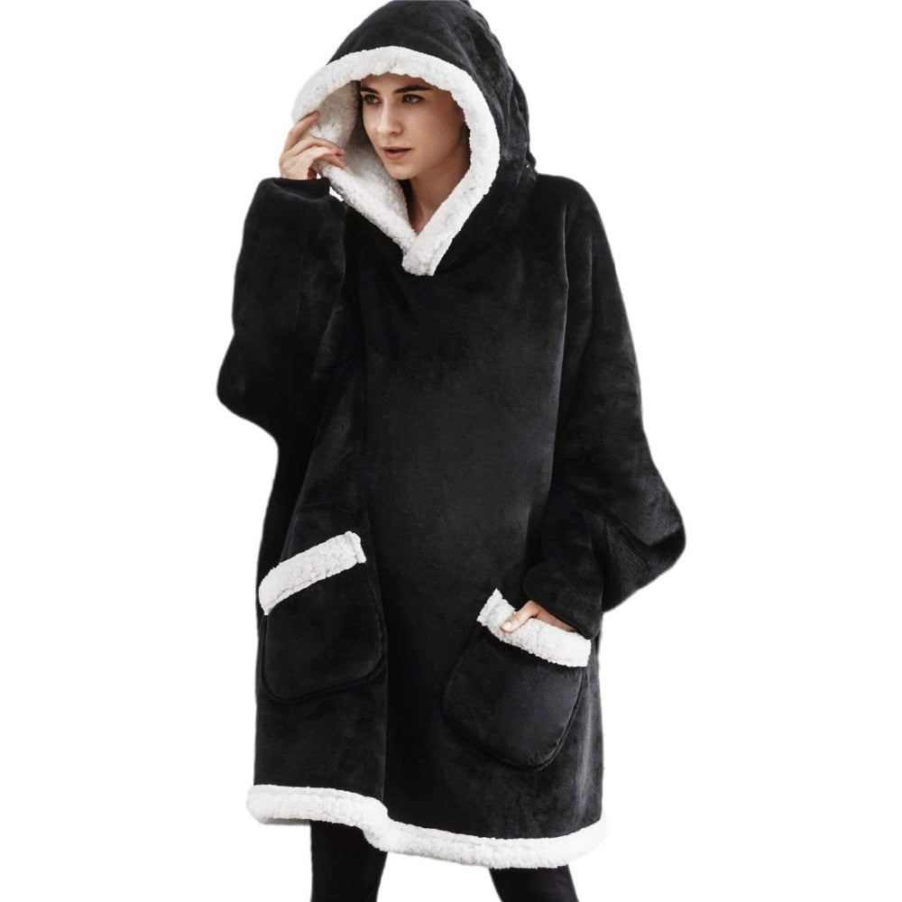 Blanket with Sleeves Women Oversized Winter Hoodie Fleece Warm Hoodies Sweatshirts Giant TV Blanket Women Hoody Robe Couple Men Elk-Valley 3D