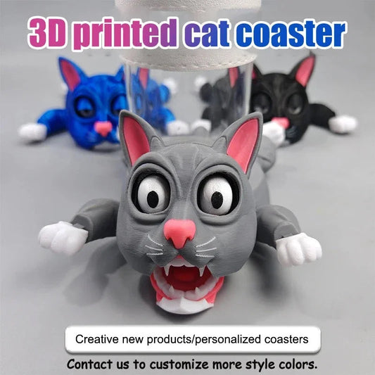 Creative 3D Printed Cat Coaster Funny Panicked Cat Cup Pad Tea Mug Coffee Drinks Holder Office Desktop Home Decoration Ornament Elk-Valley 3D