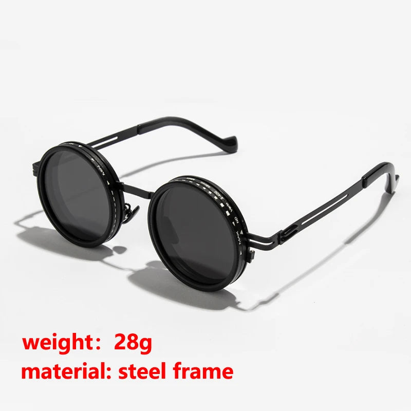 Polarized Round Sunglasses ND9 Adjustable Dimming Sun Glasses Men Women Retro Punk Men's Fishing Eyeglasses Outdoor Shades UV400 Elk-Valley 3D