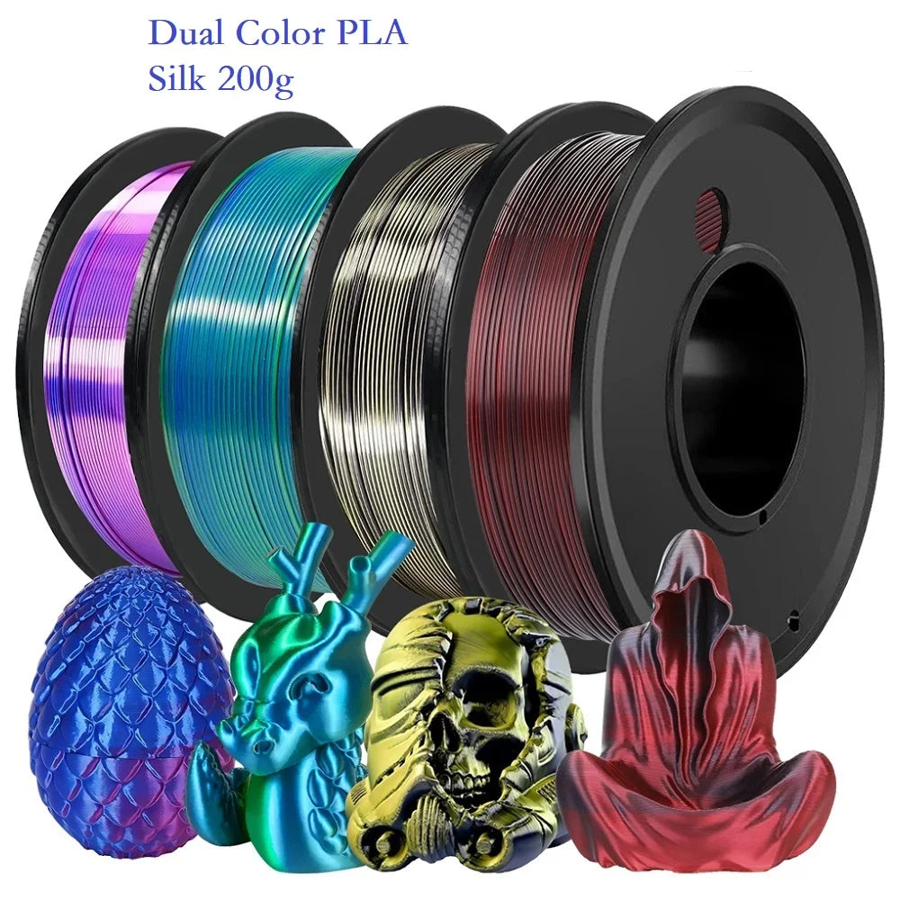 200G Dual Color Filament Silk PLA 1.75mm FDM 3D Printer Plastic Material Shiny Filament PLA Multicolor Black Red Blue Gold Elk-Valley 3D
