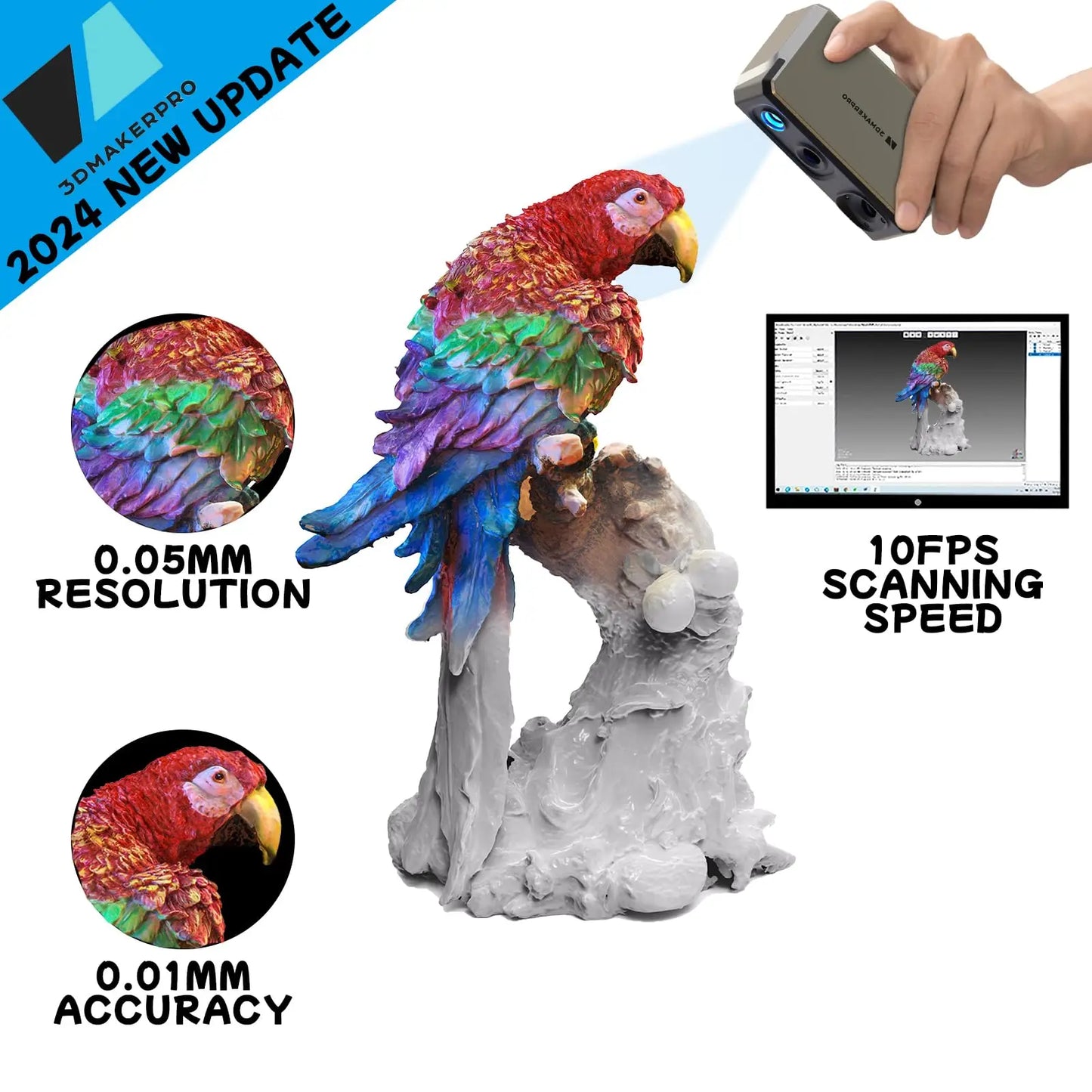 Seal (Premium)3D Scanner for3D Printing-with Turntable&Handheld Scan 0.01mm Accuracy 0.05mm  24-bitColorScan10FPS ScanningSpeed