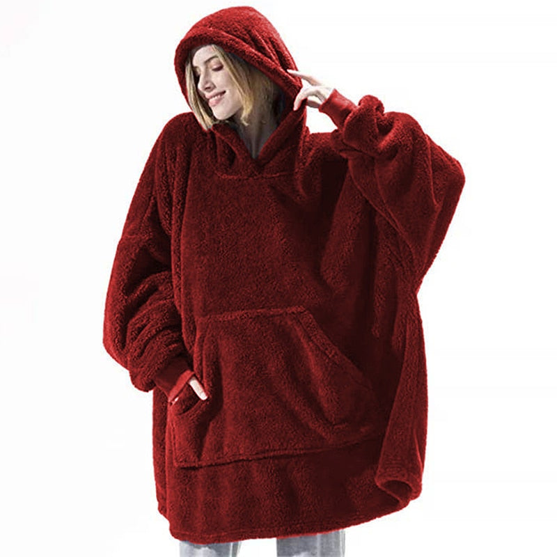 Blanket with Sleeves Women Oversized Winter Hoodie Fleece Warm Hoodies Sweatshirts Giant TV Blanket Women Hoody Robe Couple Men Elk-Valley 3D