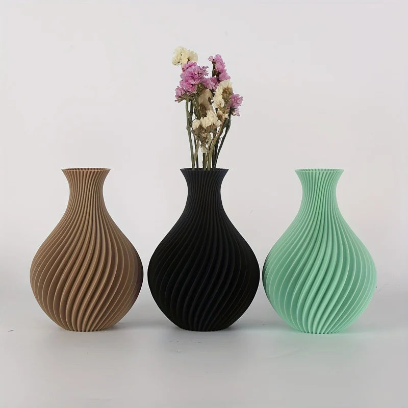 3D Printed Art Vase with Retro Textured Design - High-Quality Plastic, Durable and Resistant
