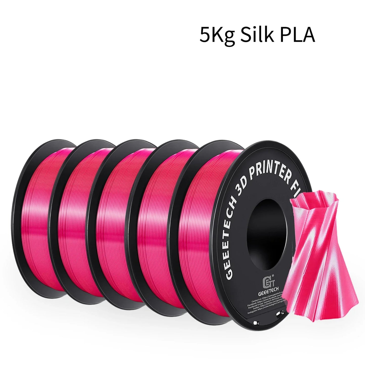 GEEETECH 5Rolls 3D Silk PLA Filament 1Kg/roll 1.75mm Spool Wire For 3D Printer Material,Vacuum packaging,Safety Elk-Valley 3D