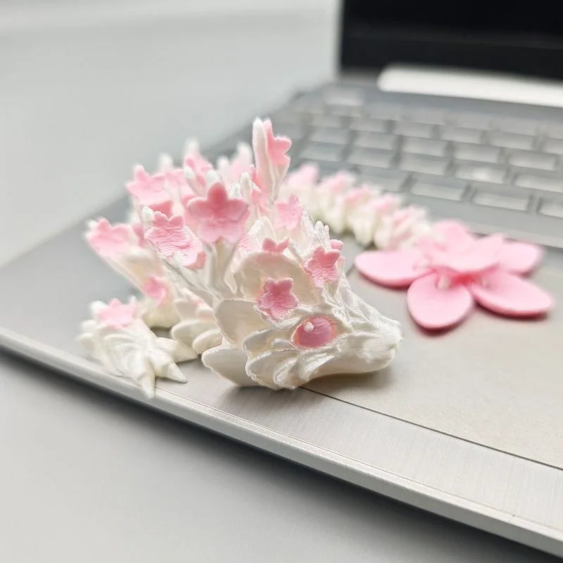 3D Printed Love Cherry Blossom Dragon Ornament Joint Mobility Simulated Dragon Model Landscape Craft Home Desktop Decorations Elk-Valley 3D