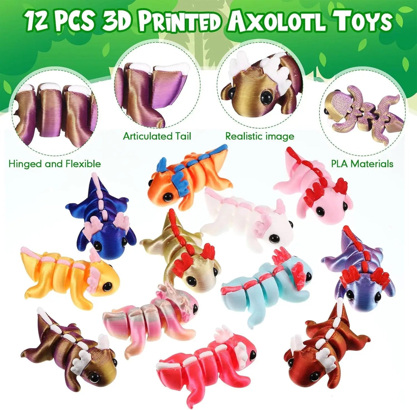 3D Printed Fidget Toy 3D Printed Axolotl Small Animal Toy Flexible Cute Articulating Pet Stress Relief Fidget Toys for Play Elk-Valley 3D