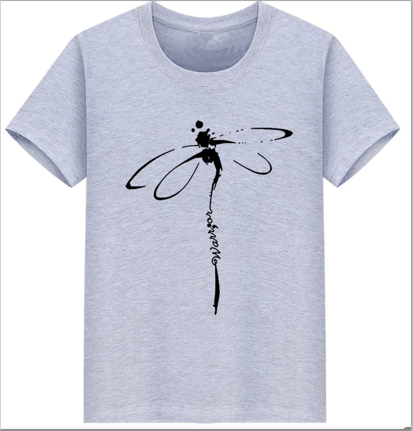 Tops Dragonfly Printed Original Collar Casual Base Shirt Short-sleeved Women's T-shirt Oversized T Shirt Clothes Tees Elk-Valley 3D