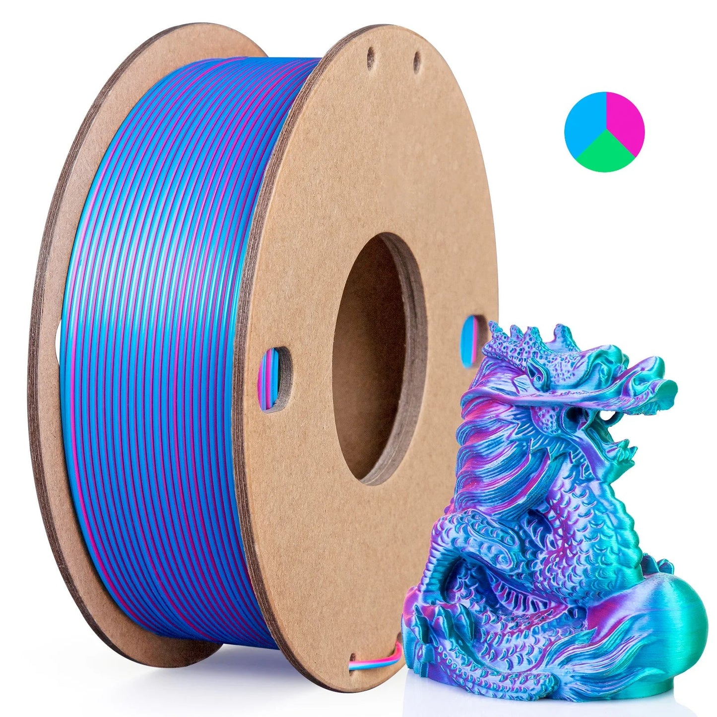 Tri-Color Silk PLA 3D Printer Filament 250g 1.75mm, 3color-in-1 Silk PLA Filament, Fit FDM Printers 3D Printing Filament Elk-Valley 3D