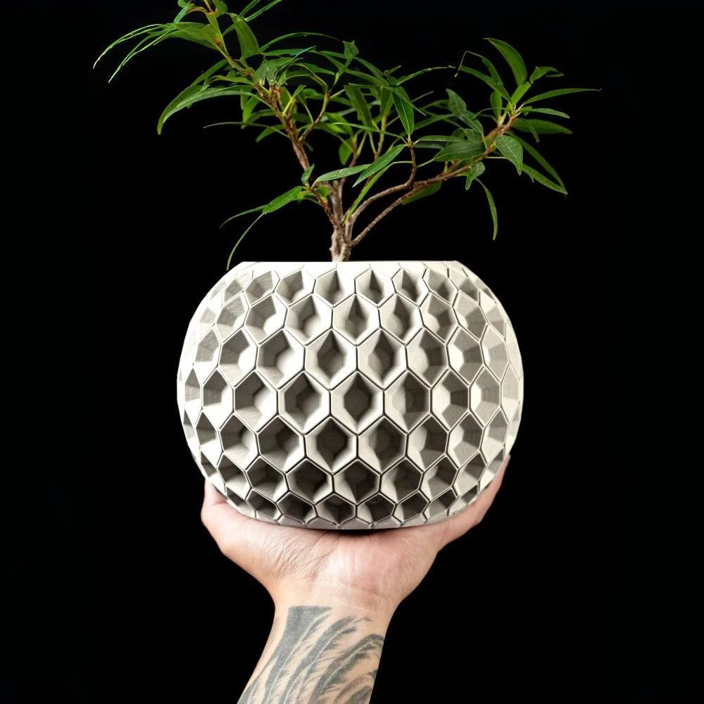 Modern minimalist 3D printed flower pots - biodegradable planters for home decoration, eco-friendly sustainable gifts (Hexa) Elk-Valley 3D
